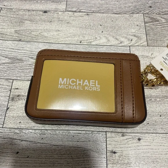 Michael Kors Jet Set Travel Small Logo Leather Brown Acorn Wristlet Wallet NWT - Picture 2 of 8